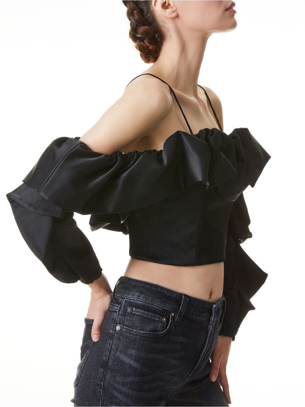 Alice Olivia Monrow Ruffle Off-Shoulder Crop Top Sz 8 NWT - Picture 9 of 12